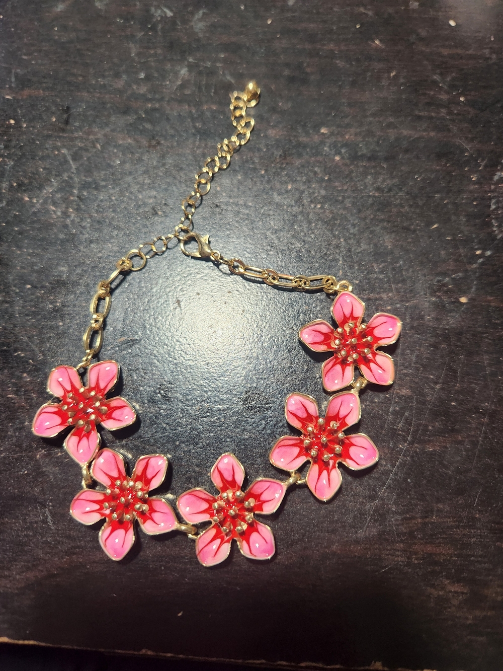 Pink Floral Chain Anklet - Picture 3 of 3